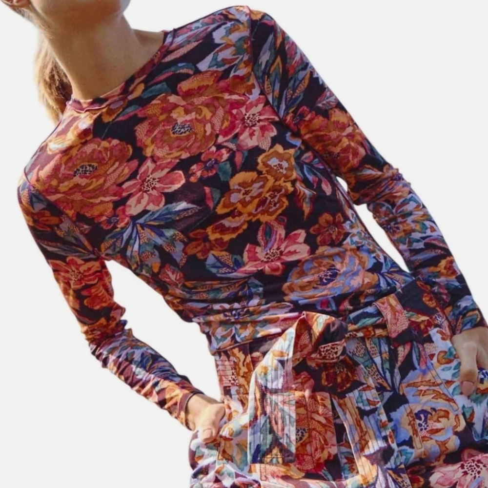 NWT Hunter Bell Margaret Top In Painterly Floral Long Sleeve Jersey Knit Medium - Picture 1 of 8